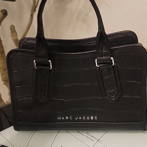 Marc Jacobs Black Croc-Patterned Satchel